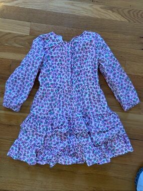 J. Crew Pink Floral Ruffle Tiered Long-Sleeve Dress